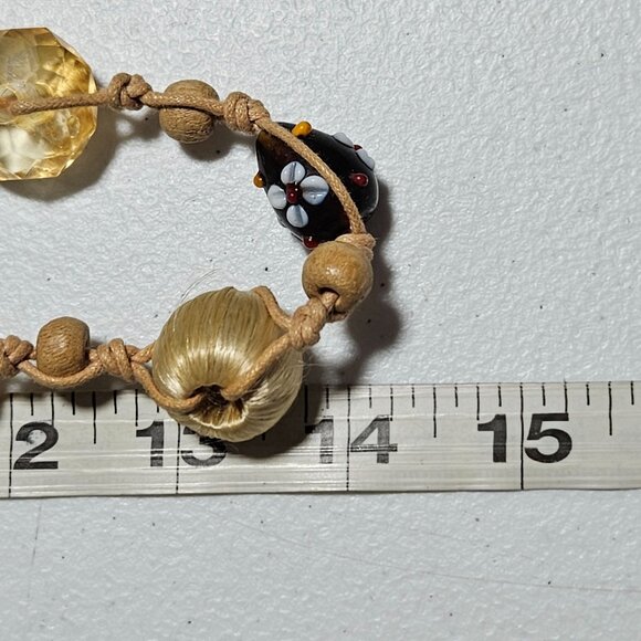 Handmade Boho Macrame Beaded Necklace Painted Floral Glass Acrylic Beads Jewelry - Picture 5 of 5